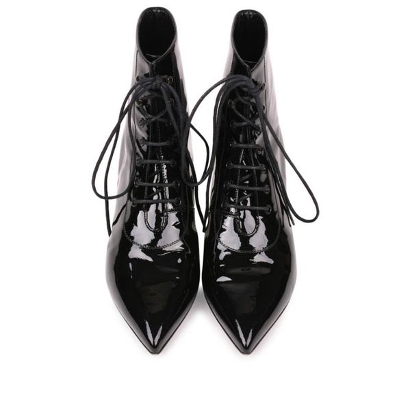 Saint Laurent Patent Leather Lace Up Ankle Boots s - Picture 1 of 7
